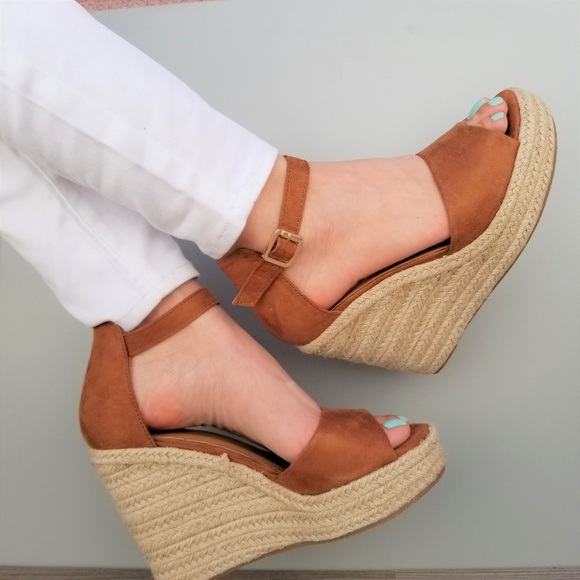 Tan Suede Espadrille Wedge Heel Sandals - Picture 7 of 8
